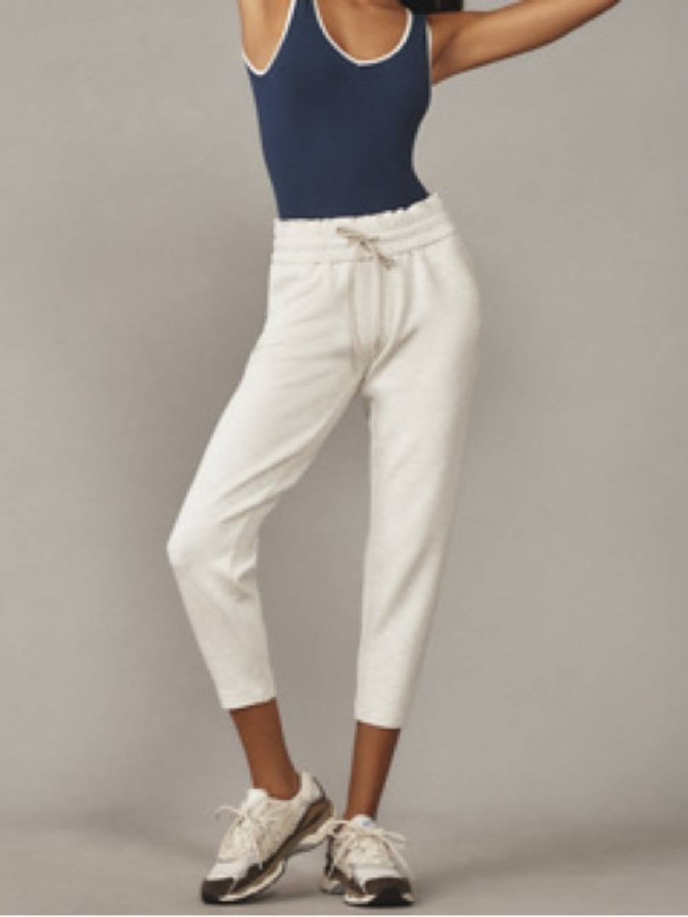 Varley Cream High-Rise Drawstring Joggers - Cropped Taper